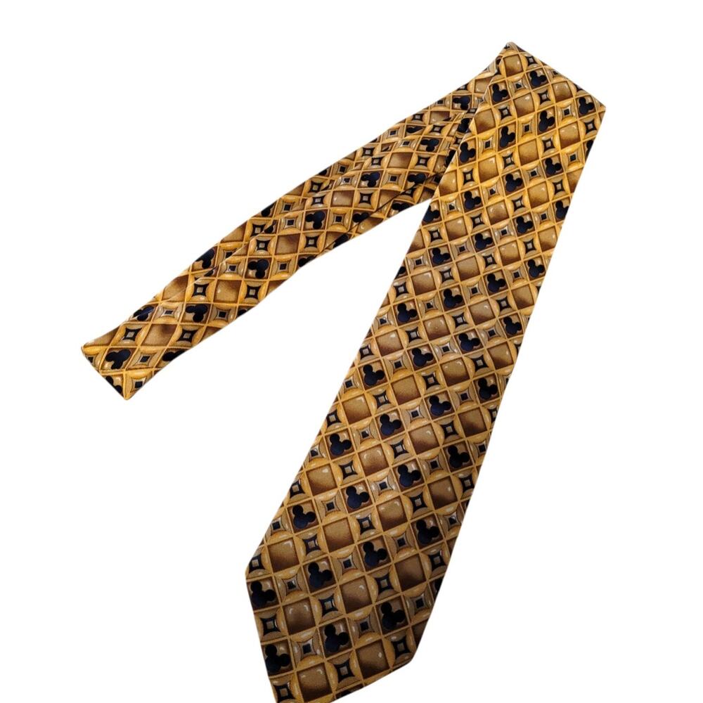 Walt Disney World Gold & Blue Mickey Mouse Heads Silk Tie Classic Length 60"